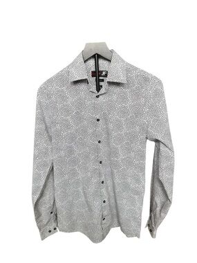 JF J.Ferrar Slim Fit Dress Shirt Black White Geometric Print Small